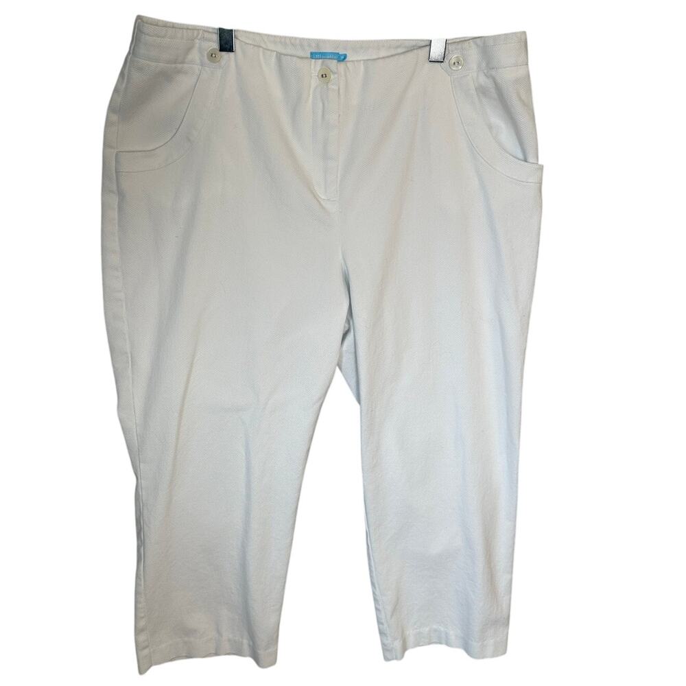 J McLaughlin Sz 14 White Quilted Texture Cropped Pants Stretch Cotton Minimalist